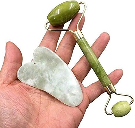 Gua Sha face Jade Natural Jade Roller Facial Beauty Device, Body Scraping Board Massager Tool Set (1)