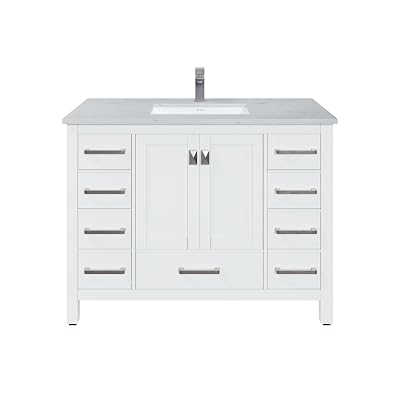 London White 42 Inch Bathroom Vanity with Sink-A Fusion of Bathroom Sink Cabinet & Sleek Design - Bathroom Vanities for Elegance- Bathroom Sink Vanity with Carrara Quartz Top
