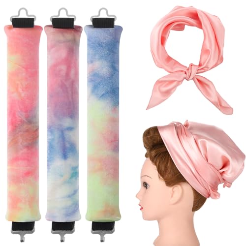 3 Pack Heatless Curls No Heat Curling Rod with Silk Scarf, Velvet Hair Curlers to Sleep in Overnight Curls with Hook Blowout Rods Headband with Silk Scarf Curl Styling Kit for Long Medium Hair