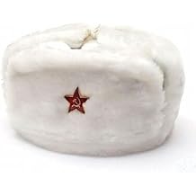 Russian Soviet Army Fur Military Cossack Ushanka Hat White Red Star