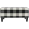 HomePop Large Upholstered Rectangular Storage Ottoman Bench with Hinged Lid, Black Buffalo Plaid