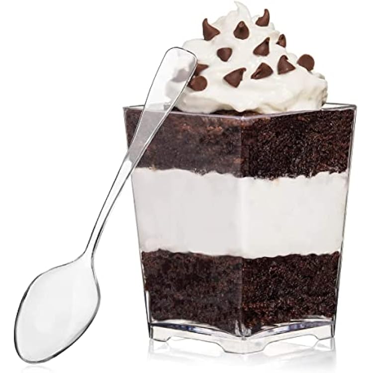 Oasis Creations Square Dessert Cup - 4 Ounce - Durable Crystal Clear Plastic - Ideal for Desserts, Appetizers, Entrees, Puddings, Mousse and More! - 800 cups