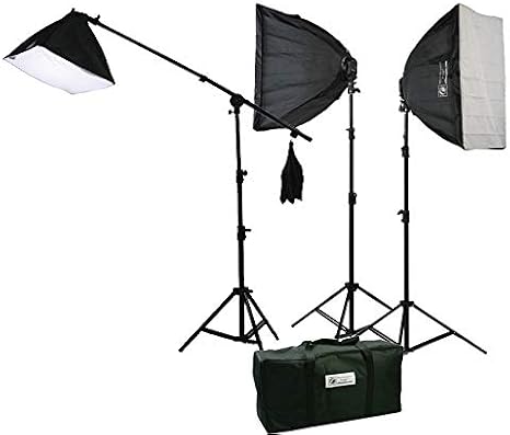 ePhoto Digital Photography Video Continuous Softbox Lighting Kit Photo Studio CFL Perfect Daylight Light Kit with Boom Stand Hair Lighting KIT Carry Bag H9060SB