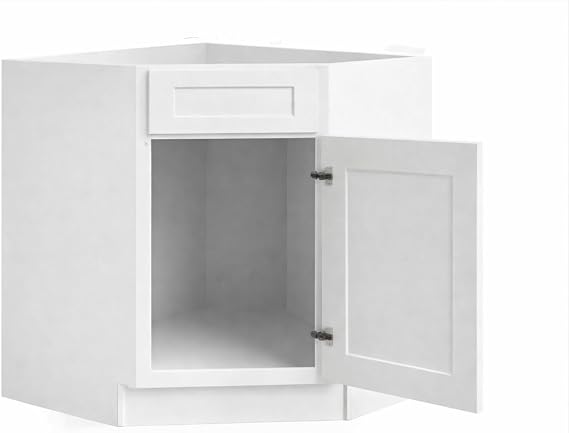 White Shaker Diagonal Corner Sink Base 1 False Drawer 1 Door 36" RTA (Ready-to-Assemble) All Wood Cabinets for Kitchen, Kitchenette, Vanity