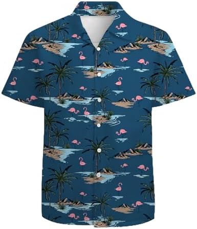 Blue Green Palm Men's Hawaiian Shirt Short Sleeve 3D Graphic Button Down Shirts Tropical Holiday Beach Aloha Shirts