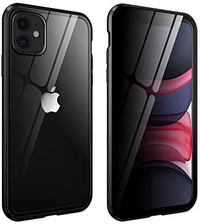 Guppy for iPhone 11 Magnetic Case, Case with Built in Privacy Screen Protector Anti Spy Tempered Glass Slim Metal Aluminum Shockproof Cover Hard Drop Proof Protective Wireless Charging Support Black