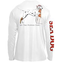 SEA DOG Set The Puppies Free UPF50 UV Sun Protection Long Sleeve Shirt 100% Microfiber Polyester - Designed & Printed in USA