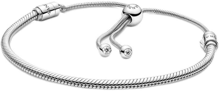PANDORA Moments Snake Chain Slider Bracelet - Adjustable Charm Bracelet - Jewelry for Women with Gift Box - Compatible Moments