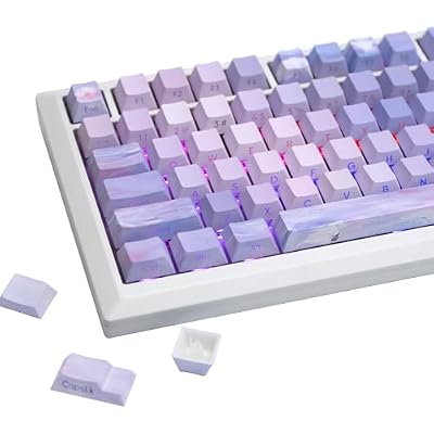 PBT Gradient Purple Keycaps Side Printed Keycaps Set Waterlily Shine Through Cherry Profile 130 Keys Dye-Sublimation Custom Keycaps for Cherry MX Switches Mechanical Gaming Keyboard