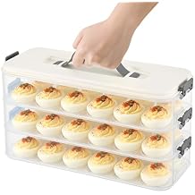 3-Layer Deviled Egg Container with Lid and Handle, Clear Plastic Deviled Egg Carrier for Fridge, Portable Stackable Eggs Holder Platter for Easter Party Picnics Camping Travel