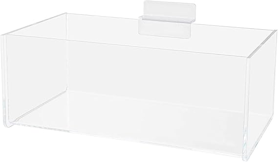 Slatwall 8" x 4" Clear Acrylic Storage Organizer Bin Hanging Display Shelf Caddy Multi Use Supply Holder for Retail Stores and Offices by Marketing Holders