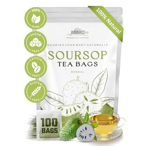VIMMANCE Soursop Tea Bags, Graviola, Guanabana Tea, Vietnamese Herbal Tea, 100% Natural, Gluten Free, Caffein Free, Sugar Free, Not Bitter but Balance Taste 100 Tea Bags