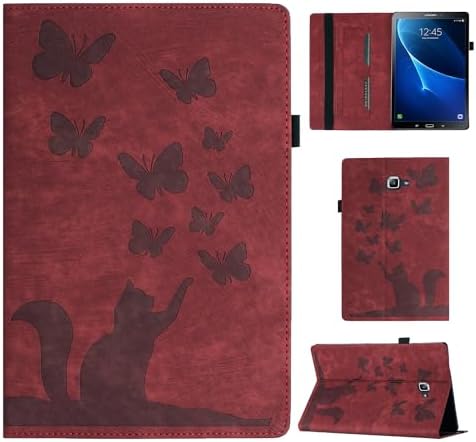 Case for Samsung Galaxy Tab A 2016 10.1 (SM-T580/ T585) PU Leather Convenient Stand Feature Shockproof Protection Flip Cover Butterfly Cat Pattern Case Galaxy Tab A6 - Red