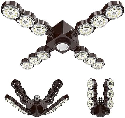 SANSI LED Garage Lights Infrared Sensor, 60w480W Equivalent Deformable Ceiling Light with 4 Adjustable Panels LED Shop Light 5000K Super Bright E26 Natural Lighting E26 for Garage,Workshop,Basement