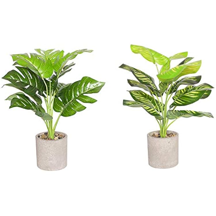18 Set of 2 Fake Potted Plants Artificial Green Leaf Plants in Pots Faux Plants Decor Indoor for Home Bathroom Office Tabletop Desk