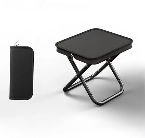 Portable Folding Stool with Carrying Case, 300lb Capacity, Black Metal Frame, Compact Travel Chair for Camping, Fishing