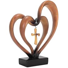 Dicksons It Takes Three Heart and Cross Brown 8.5 x 9.5 Resin Stone Pedestal Table Top Decoration
