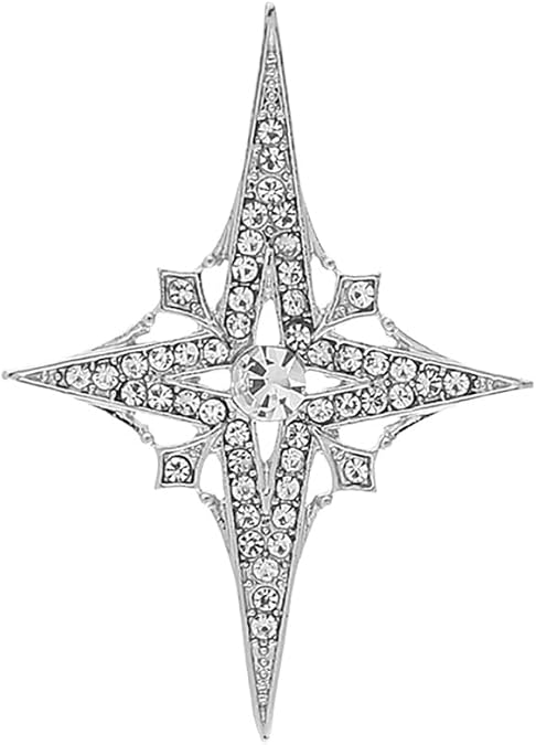 Gold Plated Cross Star Rhinestone Brooch Pin Sparkling Crystal Star Lapel Collar Pins Clip Sweater Hat Jacket Dress Suit Accessories Brooches Dainty Jewelry for Men Women