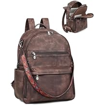 FADEON 15.6 inch Laptop Backpack Purse for Women Designer PU Leather Computer Backpacks Fashion for Work Travel Coffee Brown