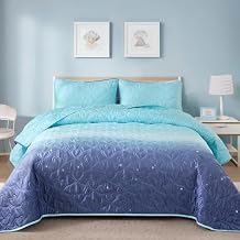 Xruibed Blue Quilt Set Twin Size Ombre Quilt Set Blue Purple Design Kids Girls Bedding Set Reversible Lightweight Microfiber Bedspread Coverlet Set for All Season (68''x86'')