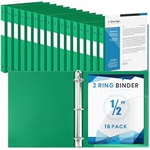 Henoyso 16 Pack 1/2 Inch 3 Ring Binder with Clear Cover Fit Letter Size 8.5" x 11" Paper Holds 140 Sheets, Bulk Binders for Organizing School, Office & Classroom Documents, 1 Pocket (Green)
