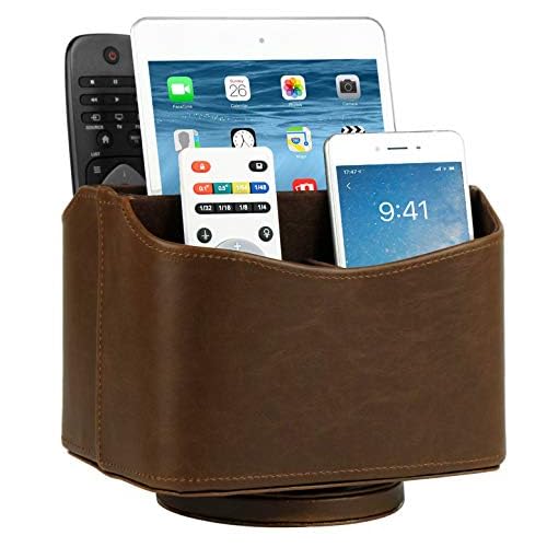 HofferRuffer Spinning Remote Control Holder, Remote Caddy, Spinning Remote Control Organizer, PU Leather Classic Brown