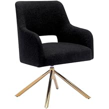 Costaelm Mid-Century Modern Wide Boucle Fabric Swivel Vanity Chair with Gold Finish Base, Black