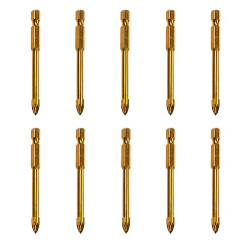 10pc 6MM Masonry Drill Bits, 10PC 14 Concrete Drill Bit Set for Tile, Brick, Plastic and Wood, Tungsten Carbide Tip Best for Wall Mirror and Ceramic Tile