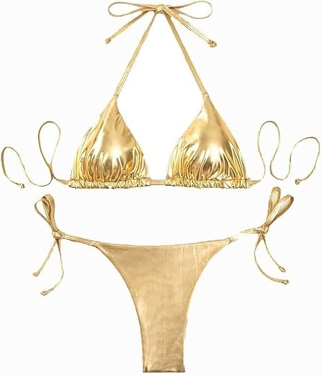 Sexy Brazilian Bikini Set Lingerie 2 Piece (Gold M)