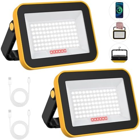 TSUNESLUX 2 Pack Led Rechargeable Portable Work Light SMD LED Super Bright Flood Light Working Lamp Stand USB Cordless Battery Powered Worklight Tool for Outdoor Camping
