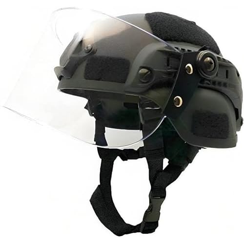 LEJUNJIE Tactical MICH 2000 Fast Helmet with Clear Riot Visor Face Shield Sliding Goggles for Airsoft Paintball CS War Games Outdoor Sports.