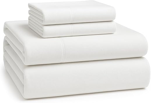 LANE LINEN Cotton Flannel King Bed Sheets Set - Brushed for Extra Softness - Lightweight & Durable King Size 100% Cotton Sheets Set - Warm & Cozy Flannel Fall Bed Sheets, 15" Deep Pocket - White