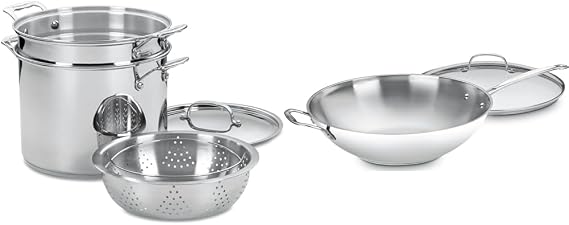 Cuisinart 12 Quart 4-Piece Cookware Set and 14-Inch Stir-Fry Pan Bundle, Stainless Steel