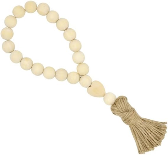 Garneck Wood Bead Garland,Farmhouse Tassels Beads, Rustic Country Decor Prayer Beads for Home Door Knob Christmas Decoration