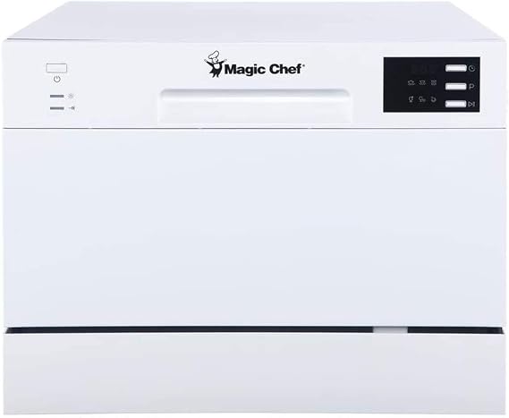 Magic Chef Compact Countertop Dishwasher, Portable Mini Dish Washing Machine for Kitchen Counter, 6 Plate Washer Capacity, White | Energy Star Countertop Dishwasher, 6-Place Setting