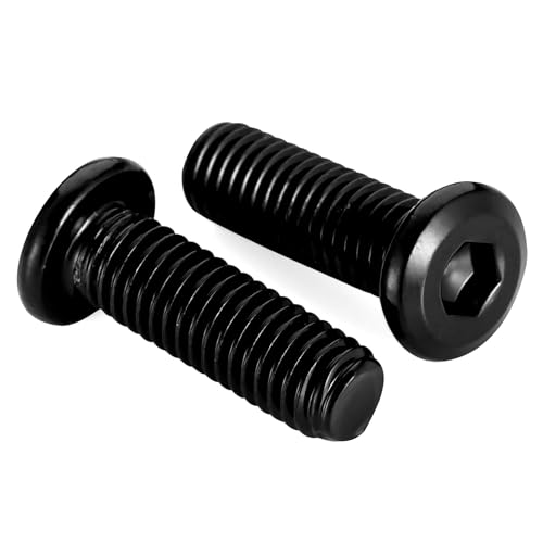 M8 x 55mm Socket Cap Allen Bolts, Flat Round Head Socket Cap Screws, Furniture Screws, Carbon Steel, Full Thread, Black Oxide Finish, 10 PCS