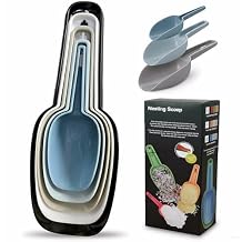 Ice Cube Scoop Plastic Set of 5, Plastic Measuring Scoops for Dry Goods, Ice Cubes & Coffee Beans, Measure Scoops for Canisters, Plastic Scoops for Dog Food BPA-Free, Stackable for Easy Storage