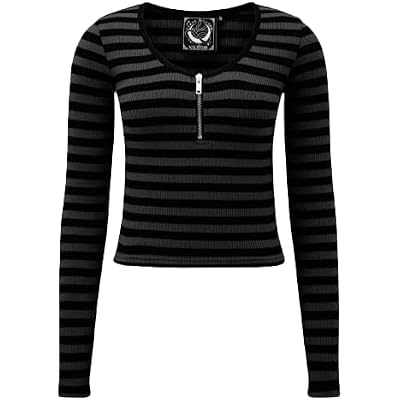 Killstar Izora Ribbed Womans Top Grey Stripe Punk Zipper Alternative-L