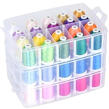 Simthread 63-Color Embroidery Thread Kit 63 Spools 550 Yards Each, 40WT Polyester Thread with 3-Layer Stackable Box, Bobbins & Tools Compatible with Brother, Janome, Babylock and More