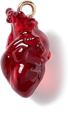 DanLingJewelry 20Pcs Dark Red Anatomical Heart Charms 3D Human Organ Charms Gothic Heart Resin Charm for Jewelry Making Crafts