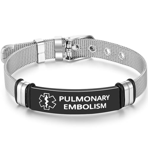 Pulmonary Embolism Awareness, Personalized Customized Medical Alert Stainless Steel ID Bracelets Engraved for Men Women,SOS Emergency Health Life Alert ID Engraved Stainless Steel Adjustable Jewelry