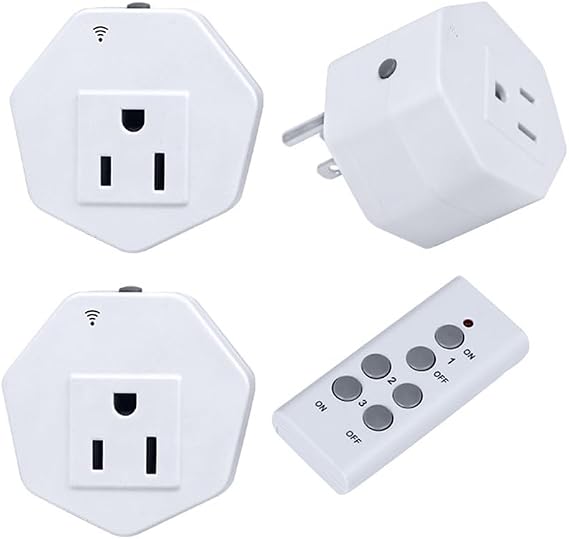 Remote Control Outlet for Electrical Appliances, Outlet Switch, Remote Control, Power Tap for Home Use, US Plug Set of 3 Outlets
