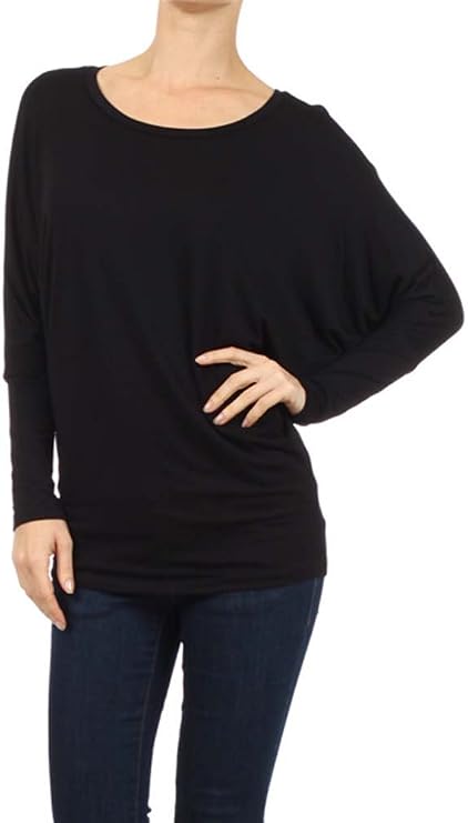 Private Label WOMEN'S Jersey Knit Dolman Tunic Top MADE IN USA (X-Large, Black)