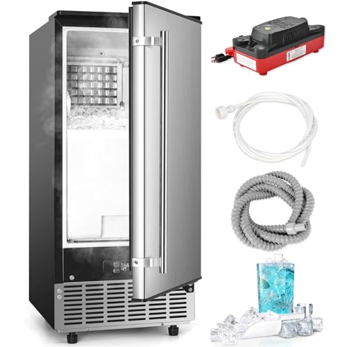 ICYGLEE Commercial Under Counter Ice Maker Machine with Drain Pump, 100LbsDay with 24lbs Storage, Auto-Cleaning, 24H Timer, Built-in Freestanding Ice Maker for HomeCommercial & Home Use. Steel