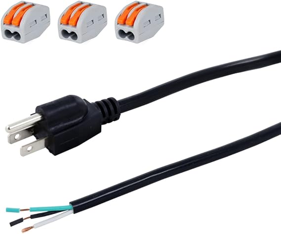 16 Gauge Power Cord Pigtail 16AWG Replacement Power Cord Open End 3 Wire NEMA 5-15p Plug 3 Prong 6 Feet Heavy Duty SJT Power Supply AC Cable 120V, 13A, 1625W