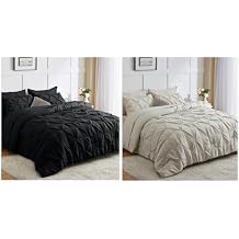 CozyLux Black King Comforter Set Bundle Beige King Size Comforter Set - 7 Pieces Pintuck Bed in A Bag Pinch Pleat Bedding Sets