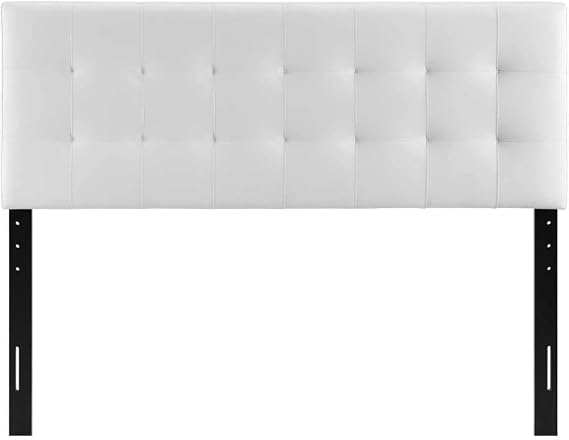 White Faux Leather Queen Headboard Upholstered Tufted Button Design Adjustable Padded Panel Modern Bedroom Furniture with Sturdy Wood Frame Elegant Accent and Comfortable Backrest Support