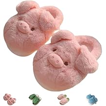 Pig Slippers for Women Men, Cute Pig Cartoon Animal Home Furry Slides Fuzzy Memory Foam Slippers Warm Comfy Winter House Shoes for Adults Kids Christmas (Pig,7-7.5 Women/5.5-6 Men)