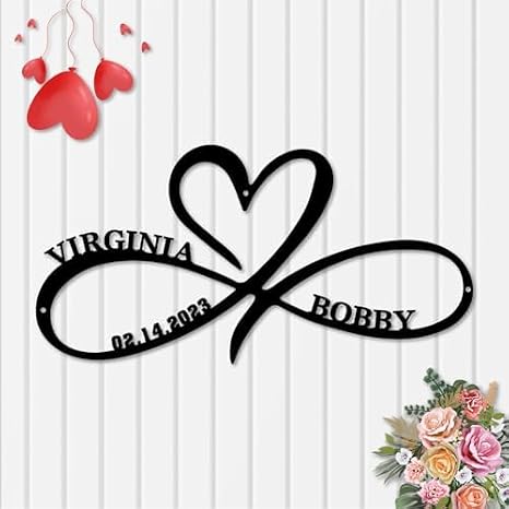 Custom Infinity Heart Sign, Metal Sign Wall Decor, Personalized Infinity Metal Name Sign, Custom Engagement Wedding Gifts, Metal Infinity Newlywed Engaged Sign (Love Sign 6)