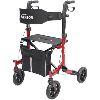 Rollator Walker for SeniorsAdults Foldable Rolling Walker with Seat 330 lbs Capacity 4 Big 8 inch Wheels Hand Grips Adjustable Height Lightweight Aluminum Walker Removable Back Support 7209Red